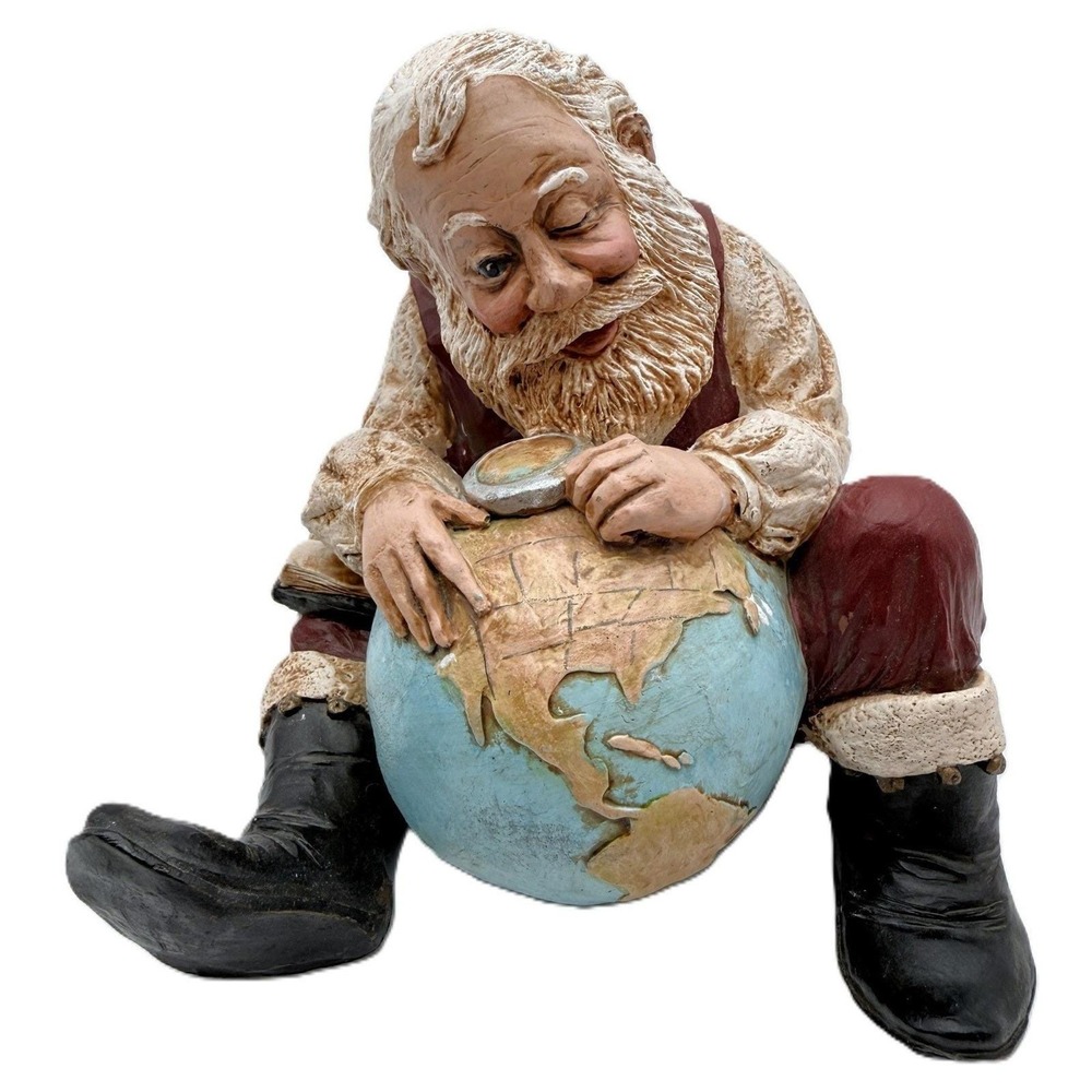 Artist Santa w Globe Hand Signed/Painted Figurine Andrea‎ Sibert Krabbe Vtg 1993